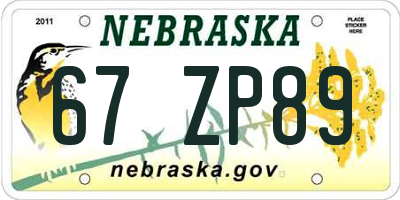 NE license plate 67ZP89