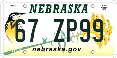 NE license plate 67ZP99