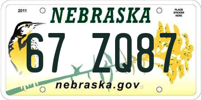 NE license plate 67ZQ87