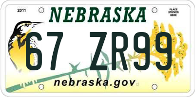 NE license plate 67ZR99