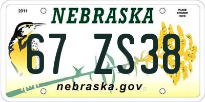 NE license plate 67ZS38