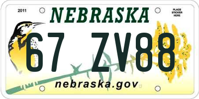 NE license plate 67ZV88