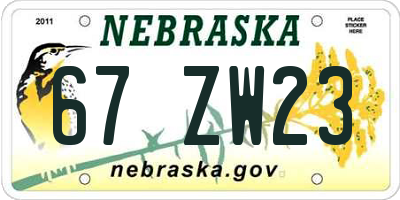 NE license plate 67ZW23