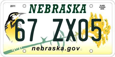 NE license plate 67ZX05