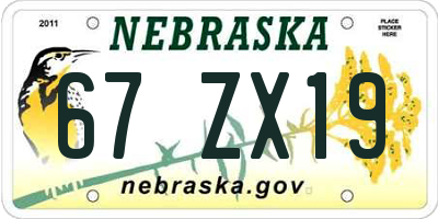 NE license plate 67ZX19