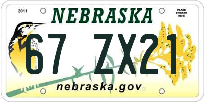 NE license plate 67ZX21
