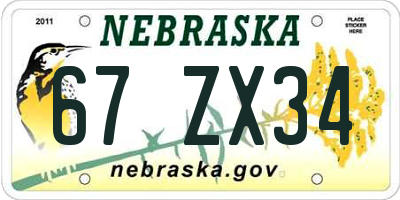 NE license plate 67ZX34