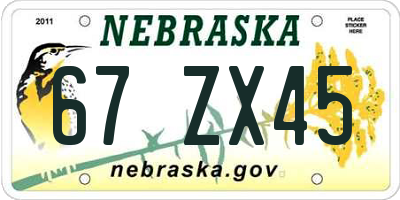 NE license plate 67ZX45