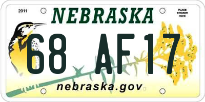 NE license plate 68AF17