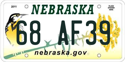 NE license plate 68AF39