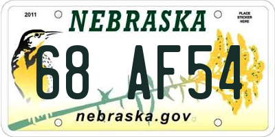 NE license plate 68AF54