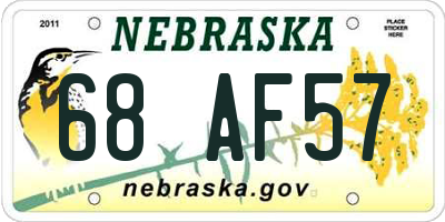 NE license plate 68AF57