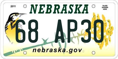NE license plate 68AP30
