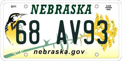 NE license plate 68AV93