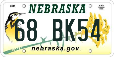 NE license plate 68BK54