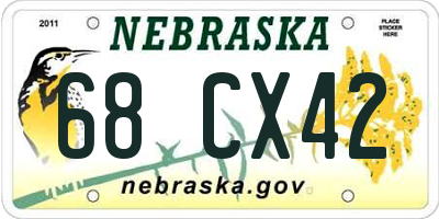 NE license plate 68CX42