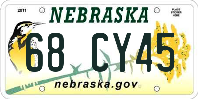 NE license plate 68CY45