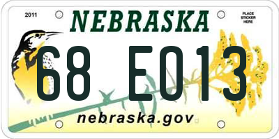 NE license plate 68EO13