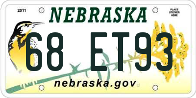 NE license plate 68ET93