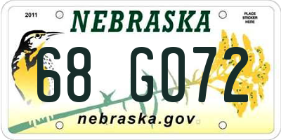 NE license plate 68GO72