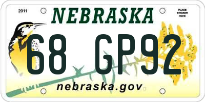 NE license plate 68GP92