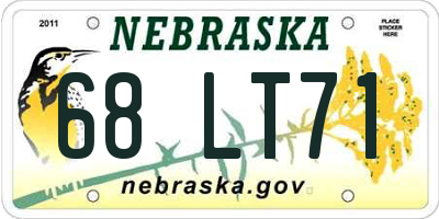 NE license plate 68LT71