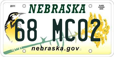 NE license plate 68MC02