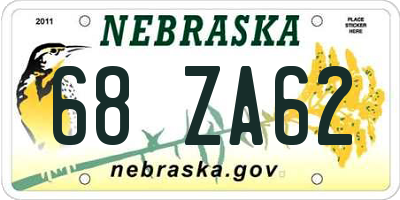 NE license plate 68ZA62