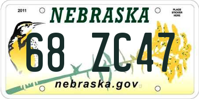 NE license plate 68ZC47