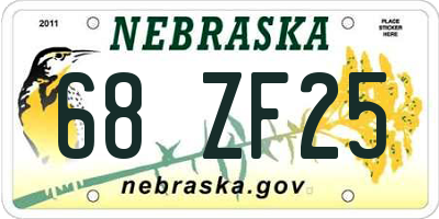 NE license plate 68ZF25