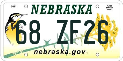 NE license plate 68ZF26