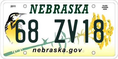 NE license plate 68ZV18