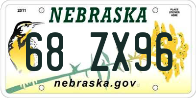 NE license plate 68ZX96