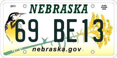 NE license plate 69BE13