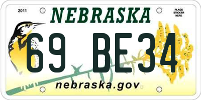 NE license plate 69BE34