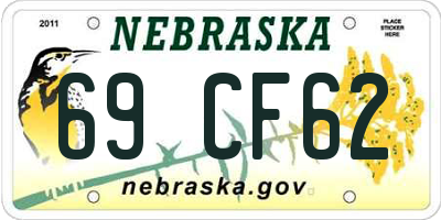 NE license plate 69CF62