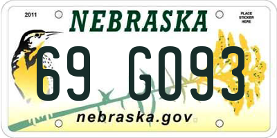 NE license plate 69GO93