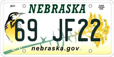 NE license plate 69JF22