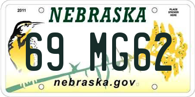 NE license plate 69MG62