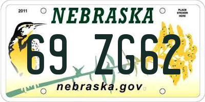 NE license plate 69ZG62