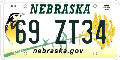 NE license plate 69ZT34