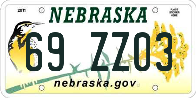 NE license plate 69ZZ03