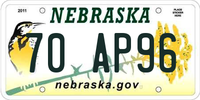NE license plate 70AP96