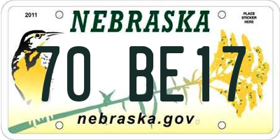 NE license plate 70BE17