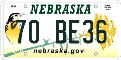 NE license plate 70BE36