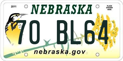 NE license plate 70BL64