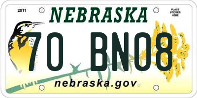 NE license plate 70BN08