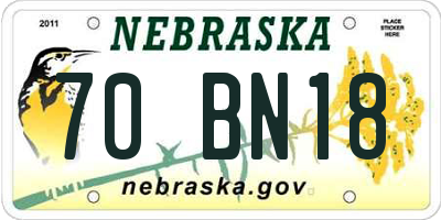 NE license plate 70BN18