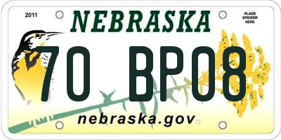 NE license plate 70BP08