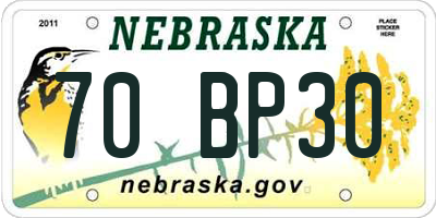 NE license plate 70BP30